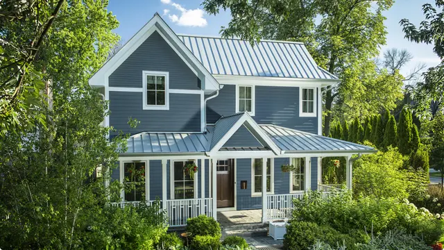 Who buys James Hardie Siding? Home featuring blue Hardie siding.
