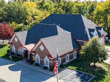Overhead shot of a complicated roof design